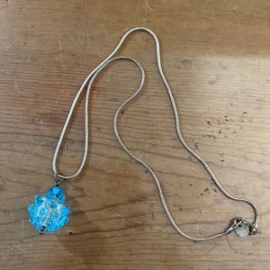 Blue glass bead pendant necklace